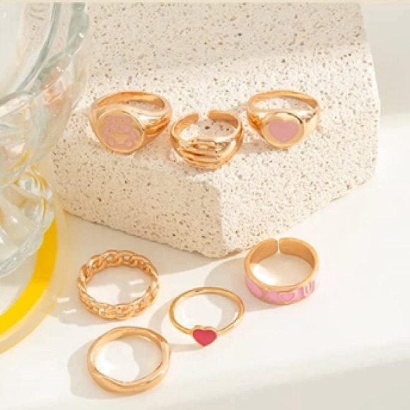 7PC Gold Stackable Ring Set - Picture 2 of 3